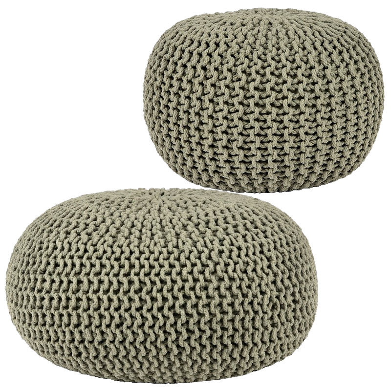 Vintage Strick Pouf Sitzhocker Baumwolle Hocker Olive Sitzpouf Polsterhocker