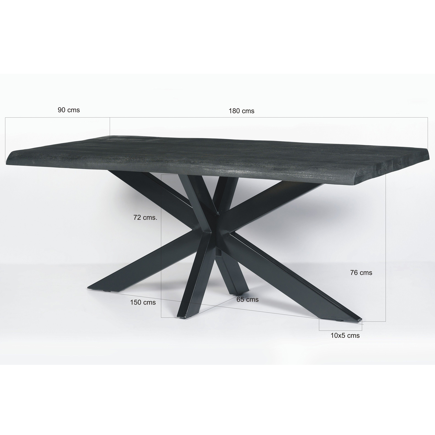 Esstisch Spider 180 x 90 cm Mangoholz schwarz Baumkante