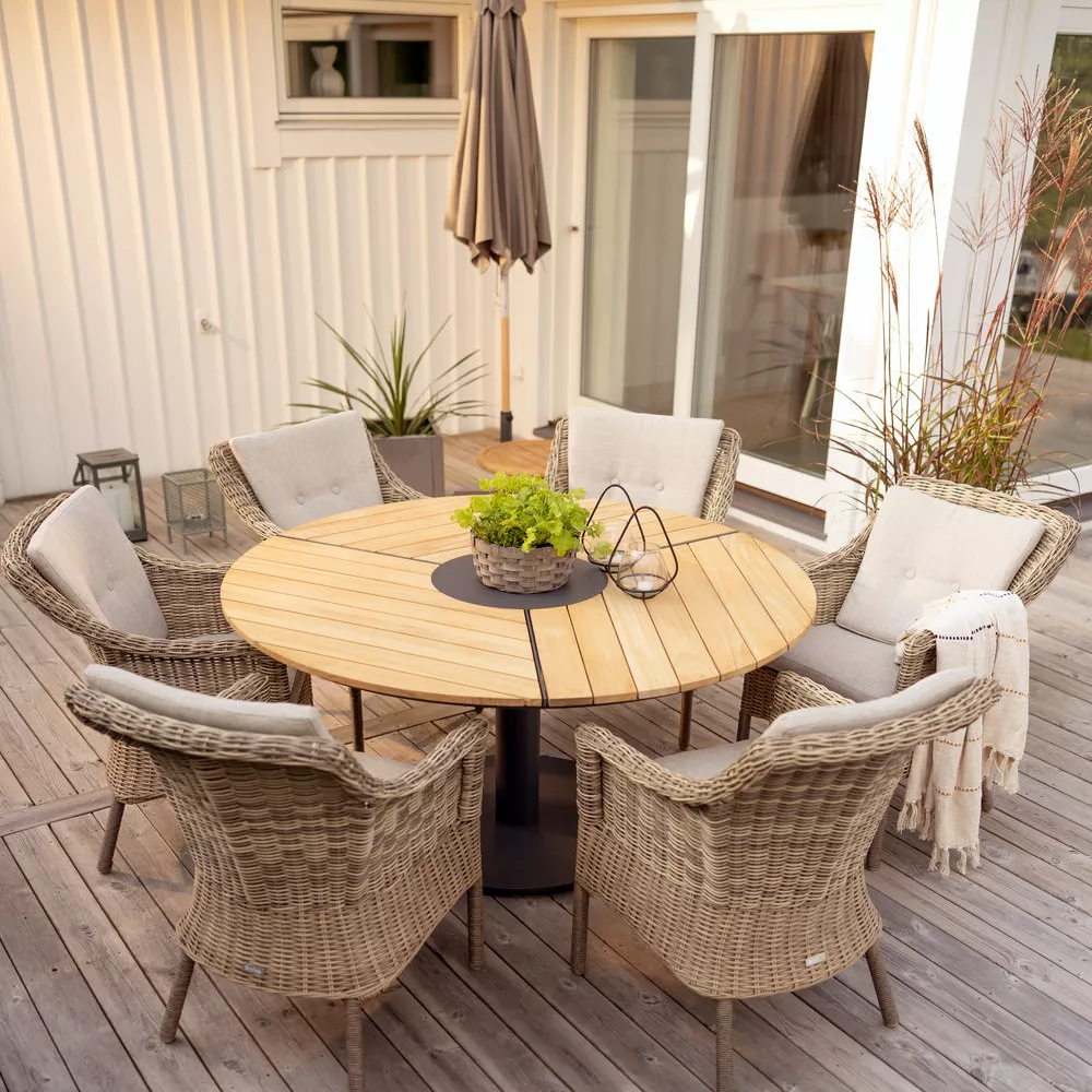 Gartentisch Peace Ø 150 cm rund Esstisch Teakholz Aluminium anthrazit