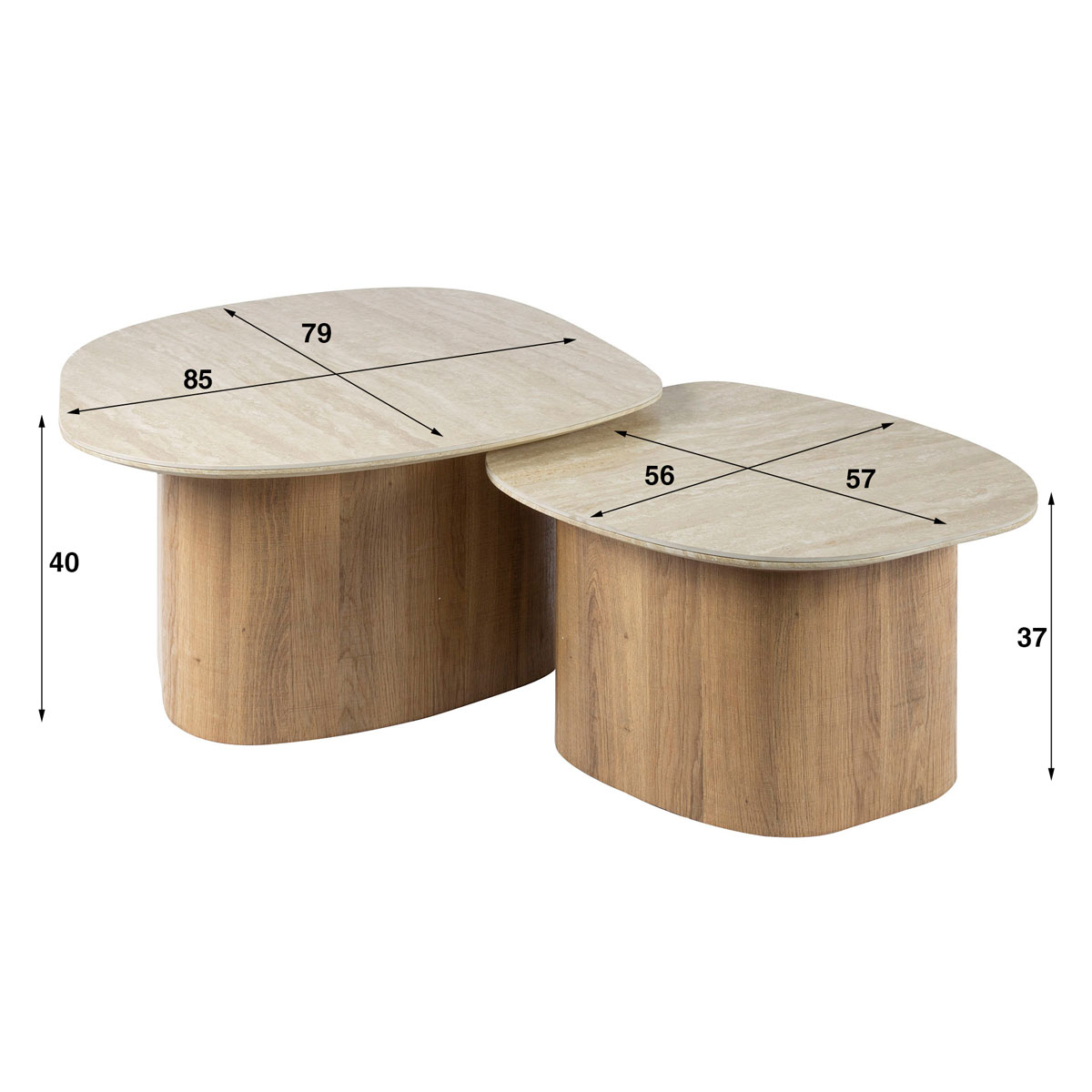 2er Set Couchtisch Rolin Travertine Holzfuß