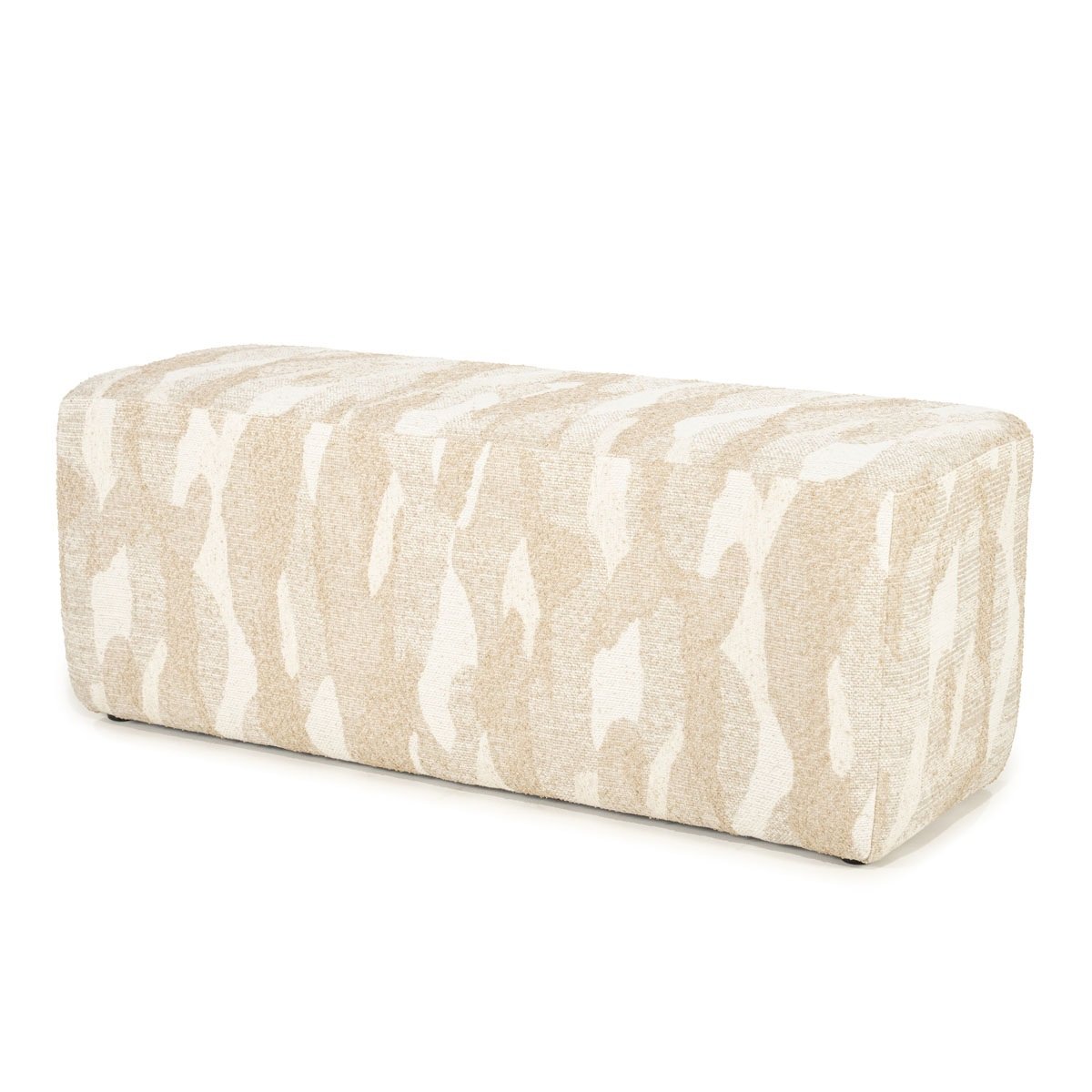 Bank Hocker Rytm 121 cm Stoff beige mit Muster Sitzbank Sitzpouf