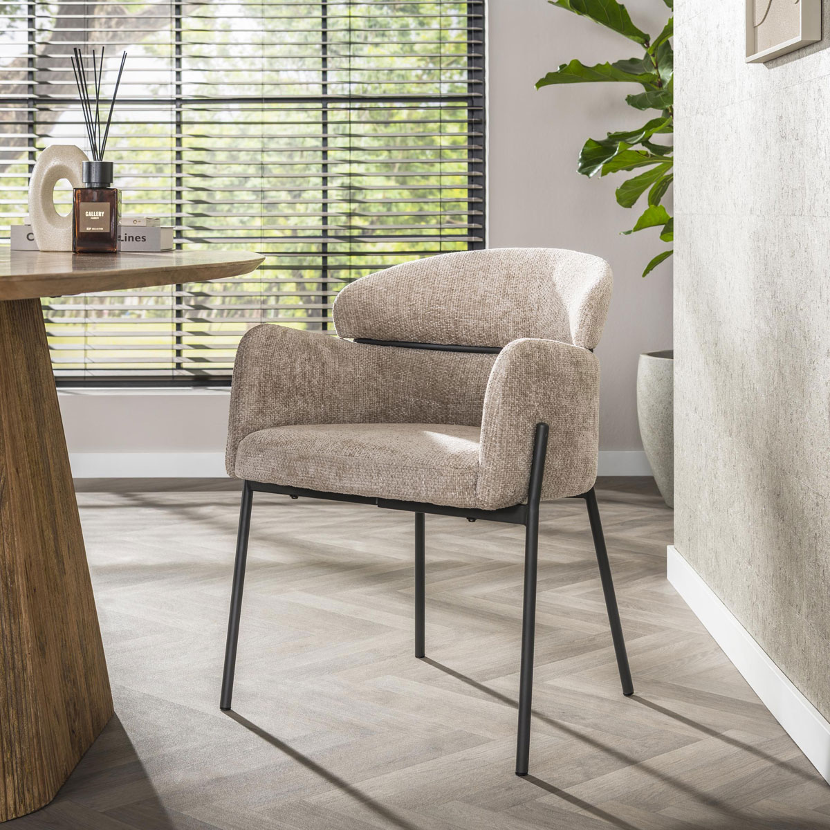 2er Set Armlehnstuhl Boston Chenille Stoff sandfarben