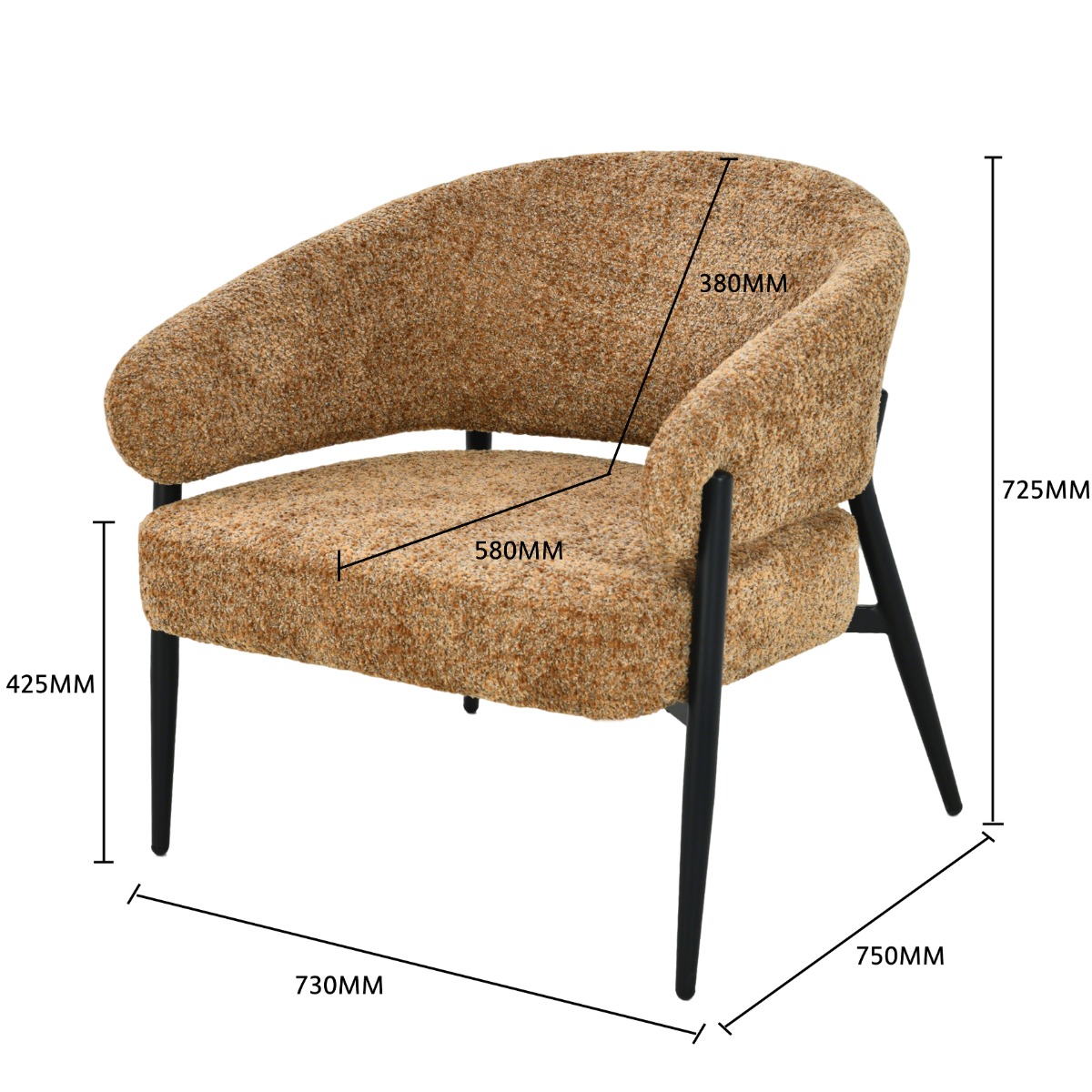Sessel Dilan mit Armlehnen Stoff Cognac Relaxsessel Fernsehsessel