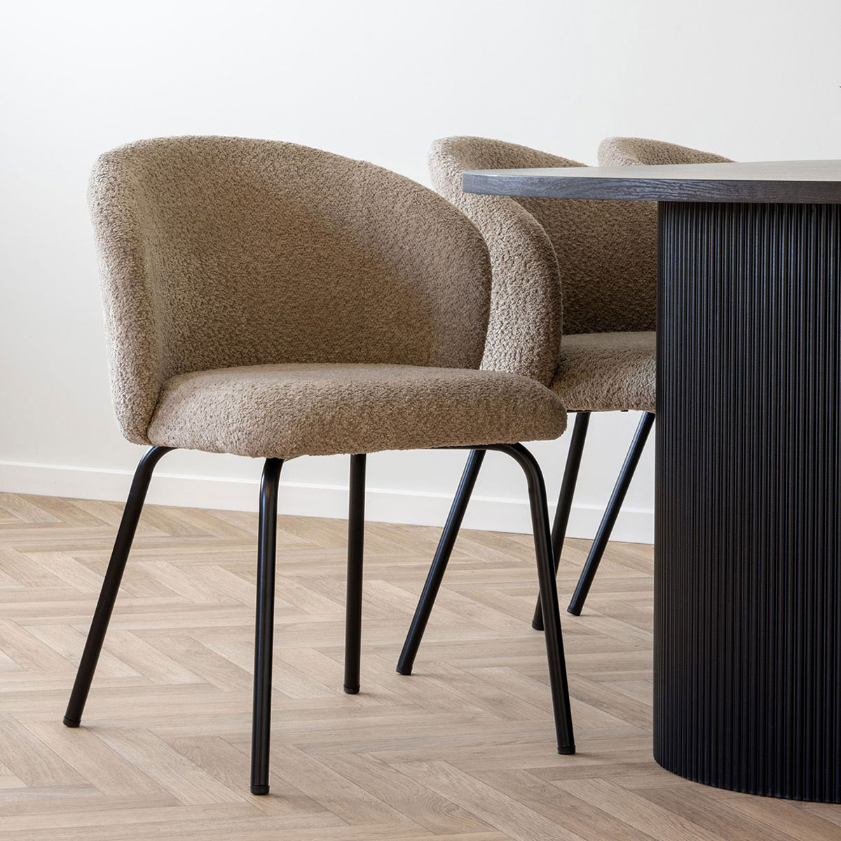 2er Set Esstischstuhl SOPHIE Bouclé beige Dinnerstuhl