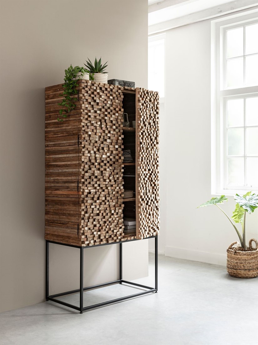 Highboard Sticks H 180 cm Teakholz Schrank