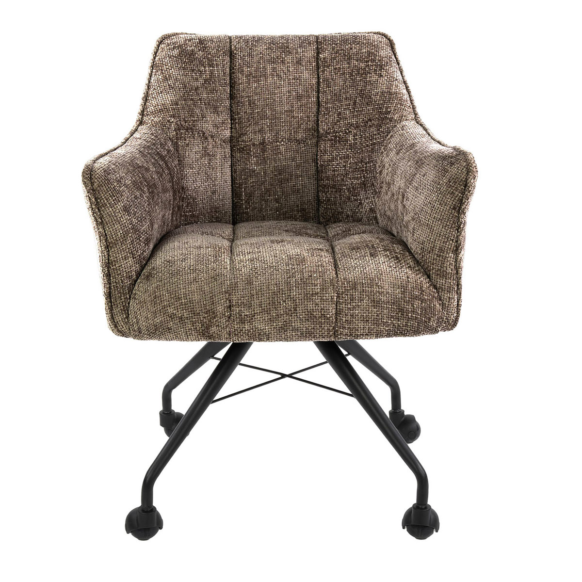 2er Set Armlehnstuhl Fino auf Rollen Chenille Stoff champagner