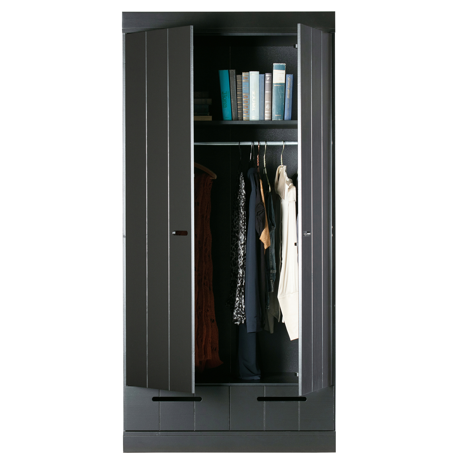 woood  Kleiderschrank Connect Kiefer schwarz Schrank