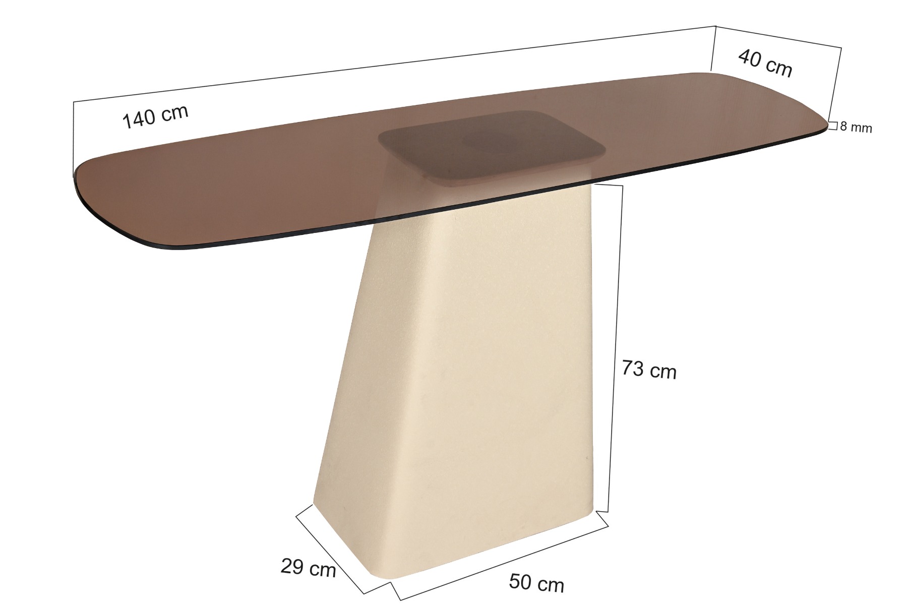 Konsolentisch Mylon 140 x 40 cm Metall Glas braun Anstelltisch