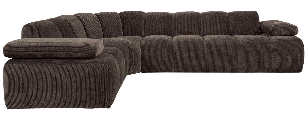 woood Ecksofa MOJO gerippter Stoff braun Chaiselongue links