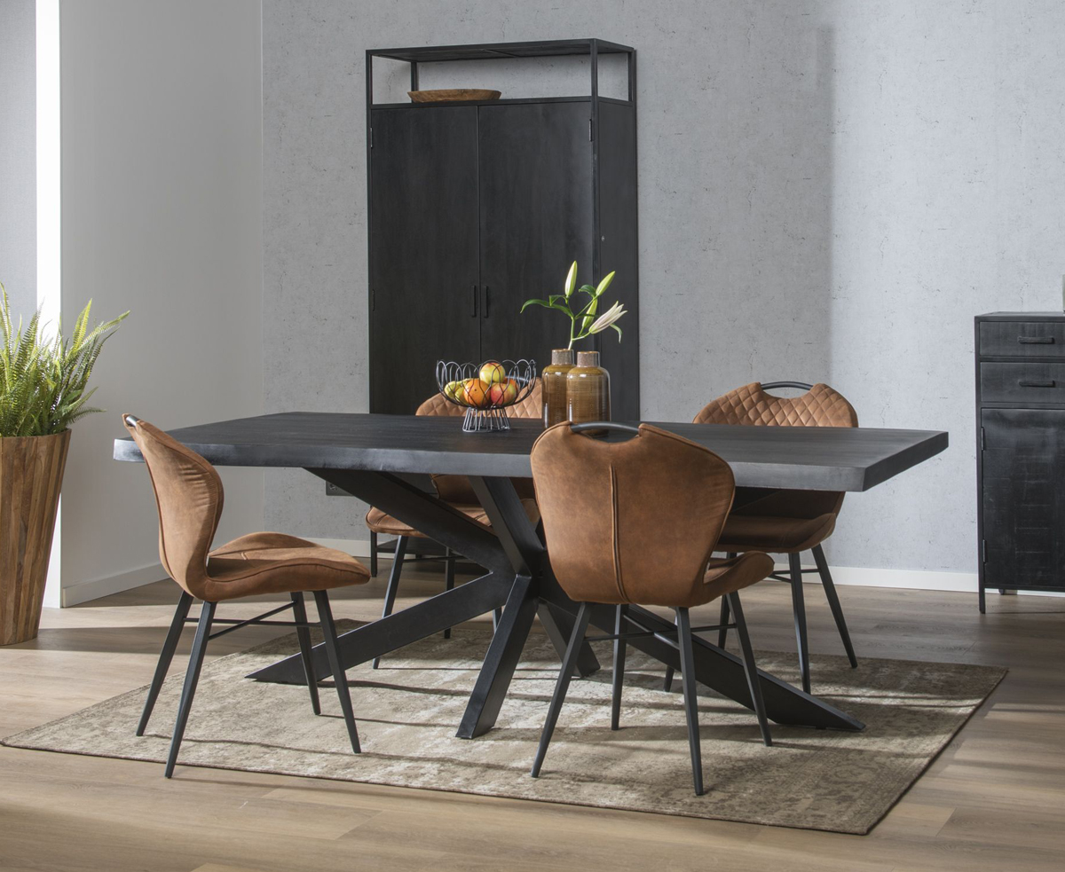 Esstisch Baumstamm Spider 220 x 100 cm Mangoholz schwarz