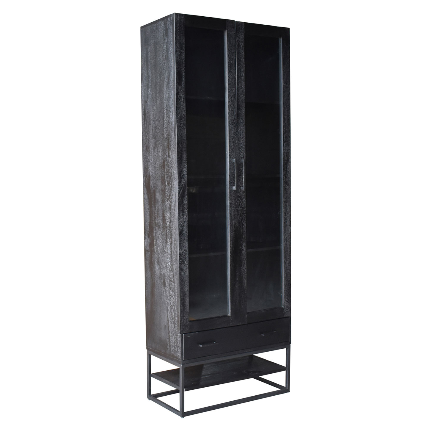 Vitrine ASHTON H 220 cm Mangoholz schwarz Vitrinenschrank