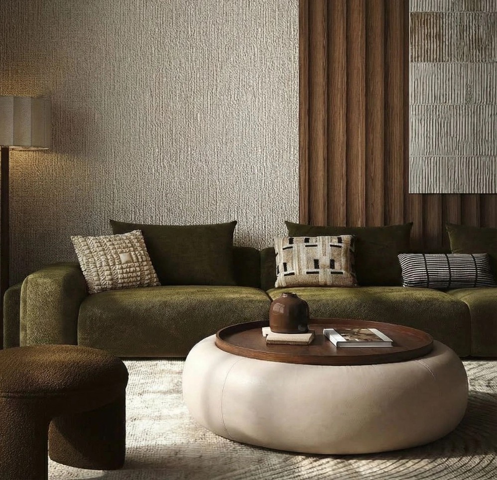 Couchtisch MOVANI Beige Wallnuss rund mit Stauraum Ø 102 cm 