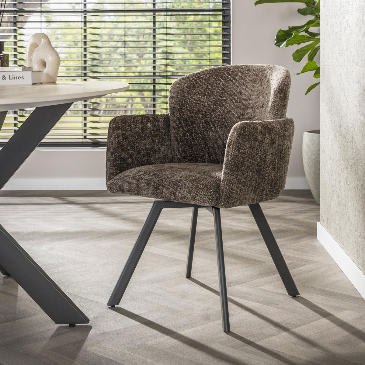 2er Set Armlehnstuhl GRACIA drehbar Chenille Stoff taupe