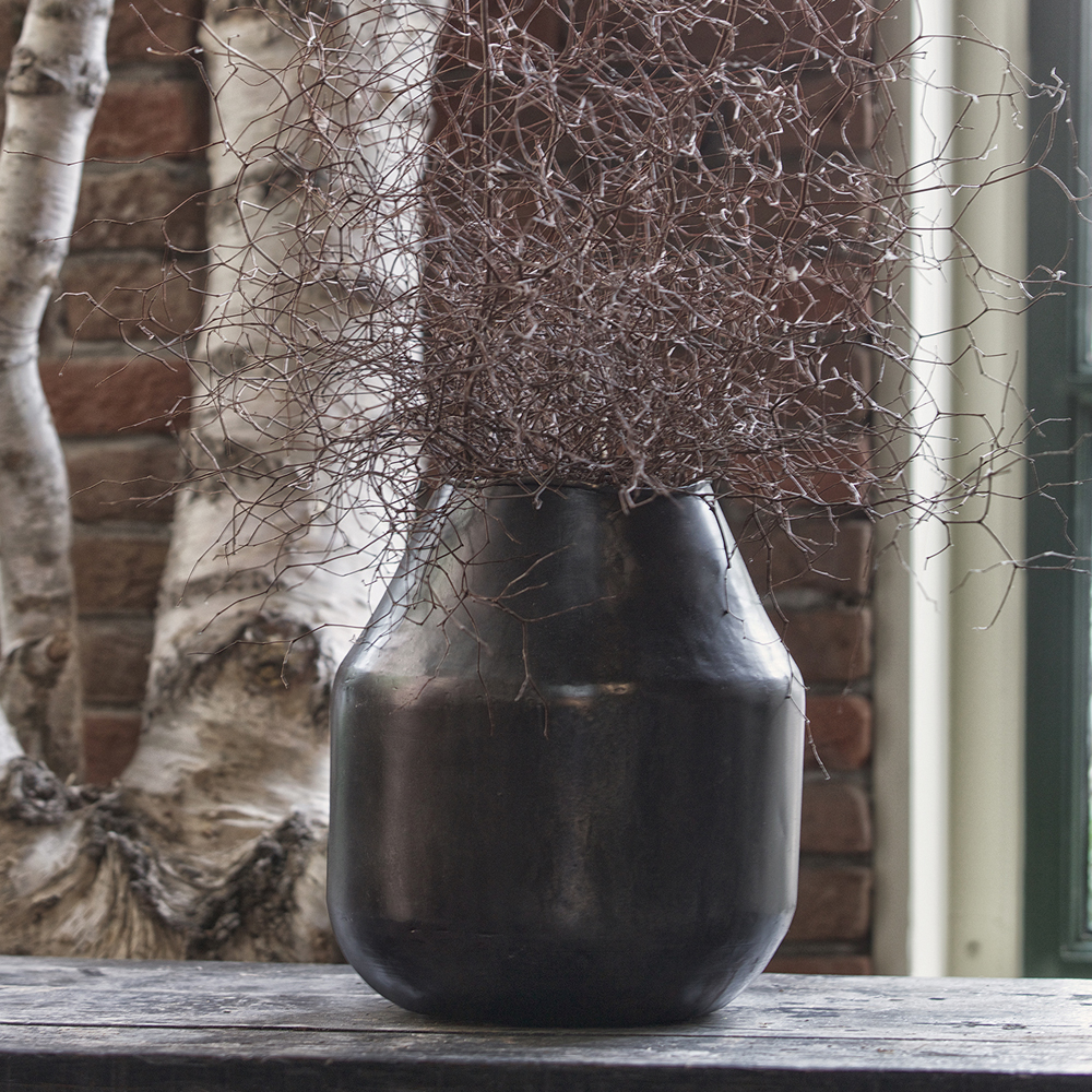 Vintage Vase Artistic Metallvase schwarzes Silber Blumenvase Pflanzpokal