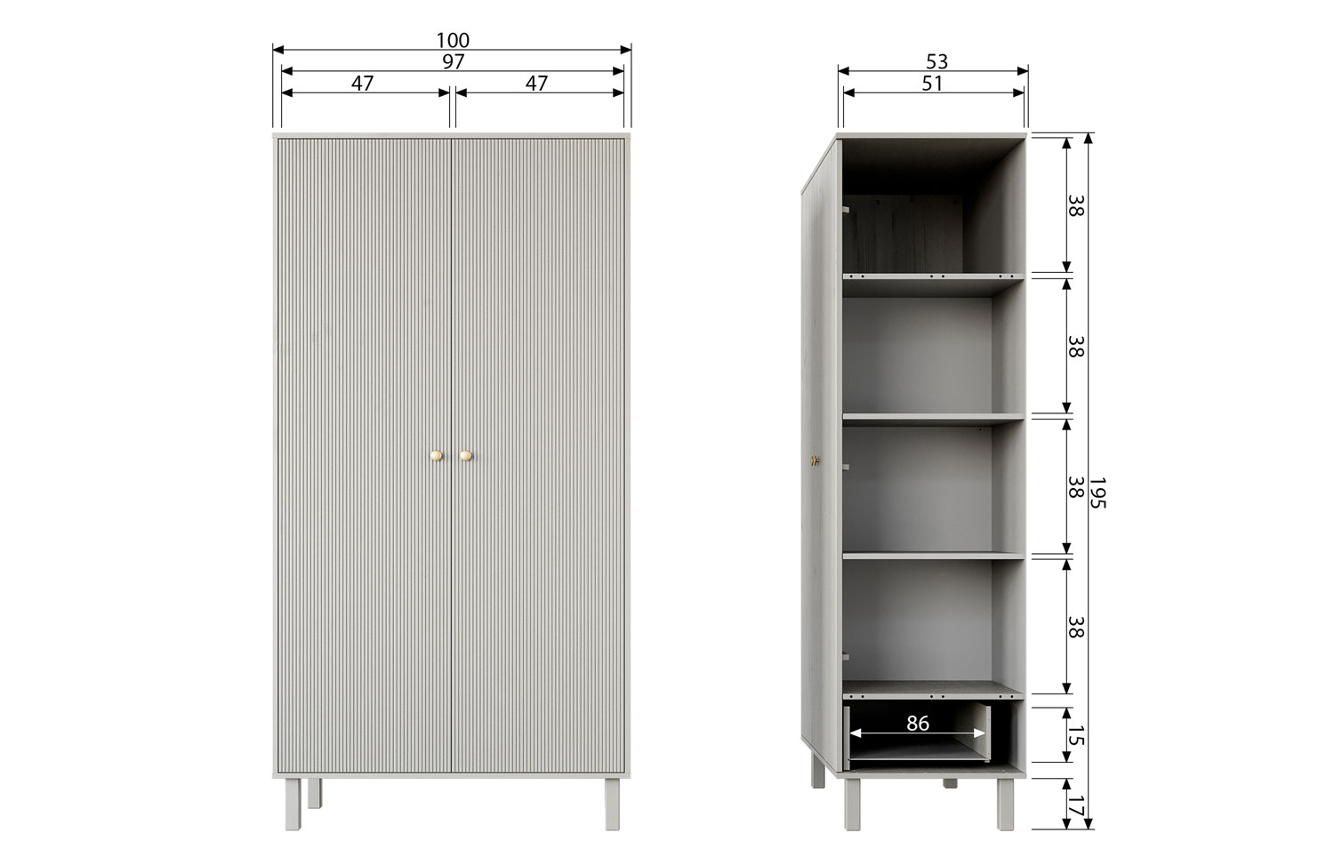 woood Schrank Kleiderschrank Madu H 195 cm Kiefer
