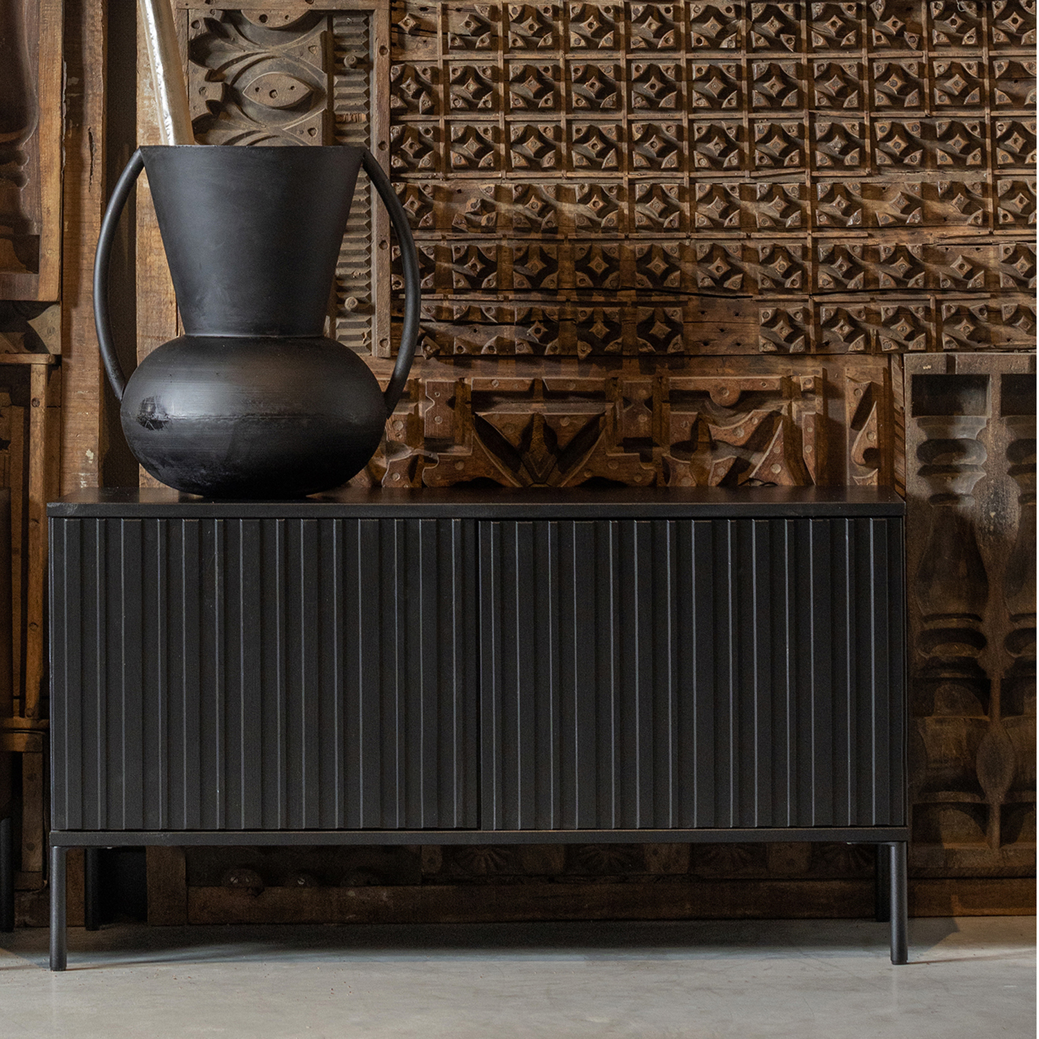 Sideboard Kommode  New Gravure 100 cm Kiefernholz schwarz