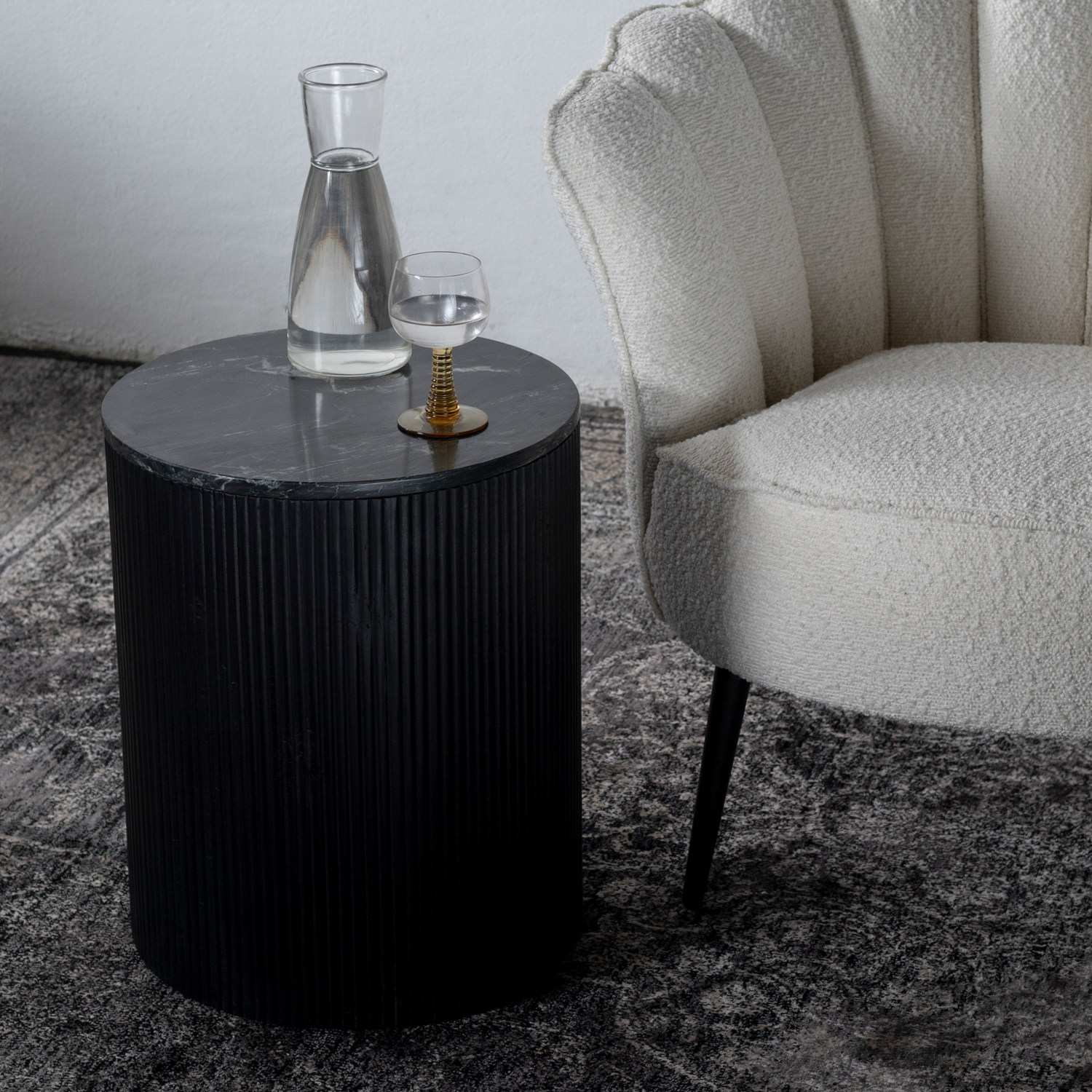 Beistelltisch Glamour Ø 40 cm Mangoholz Marmor schwarz