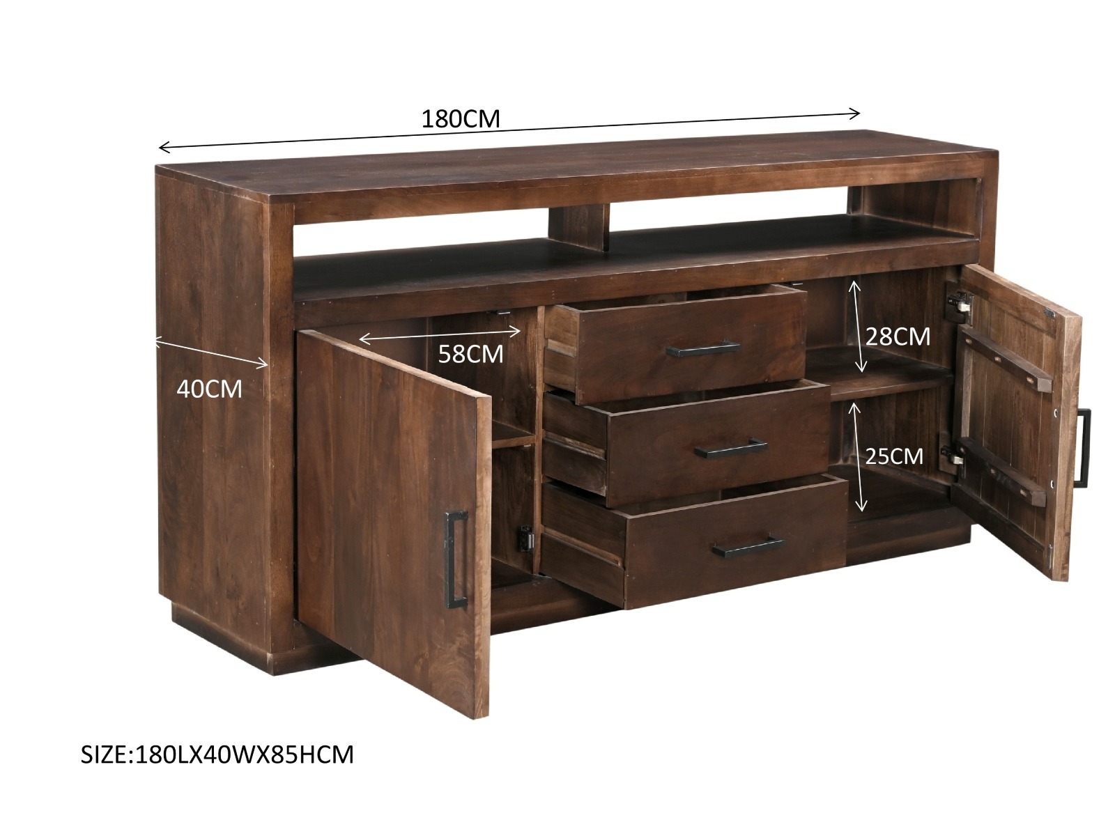 Sideboard Jaxx B 180 cm Mango Massivholz braun