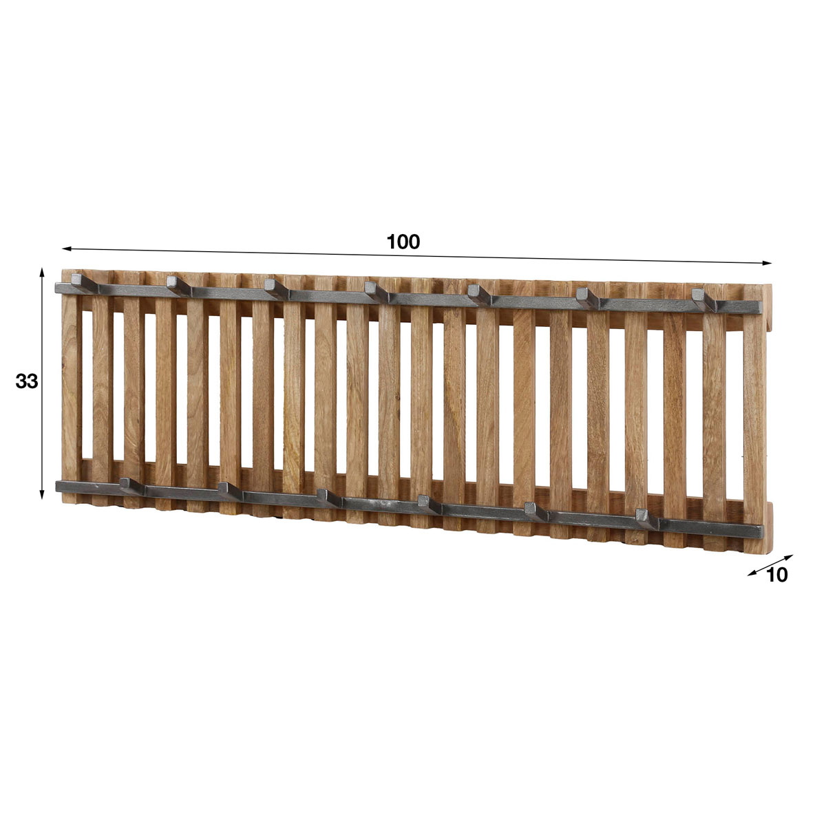 Wandgarderobe Strong B 100 cm 13 Haken Mango Massivholz Metall