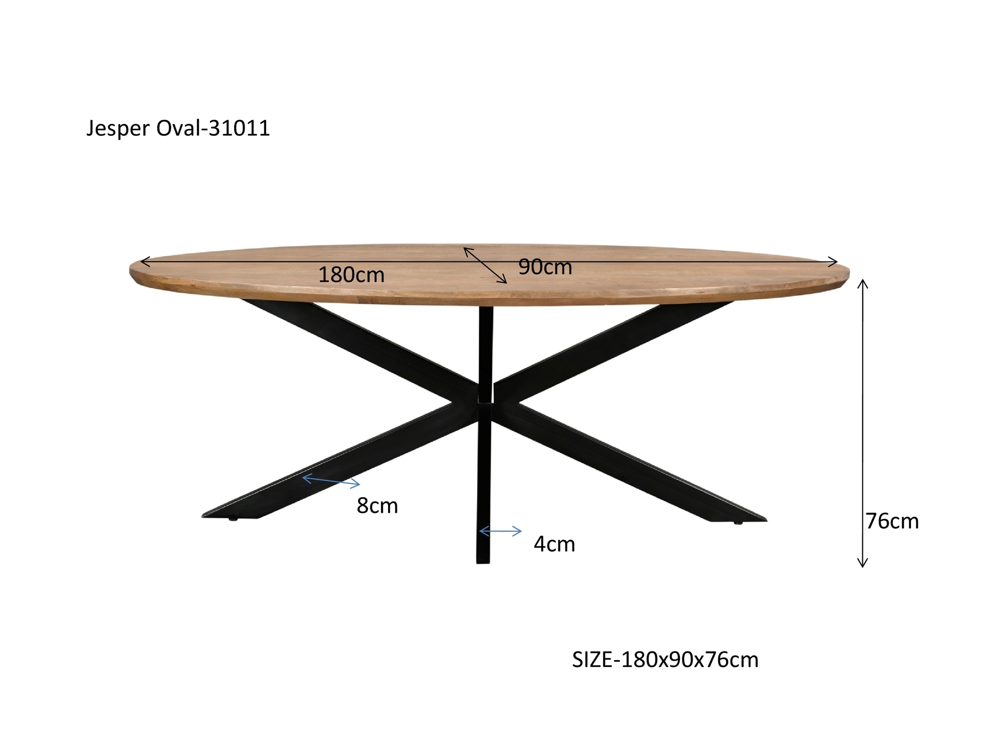 Esstisch Jesper oval 180 x 90 cm Mangoholz braun Metall