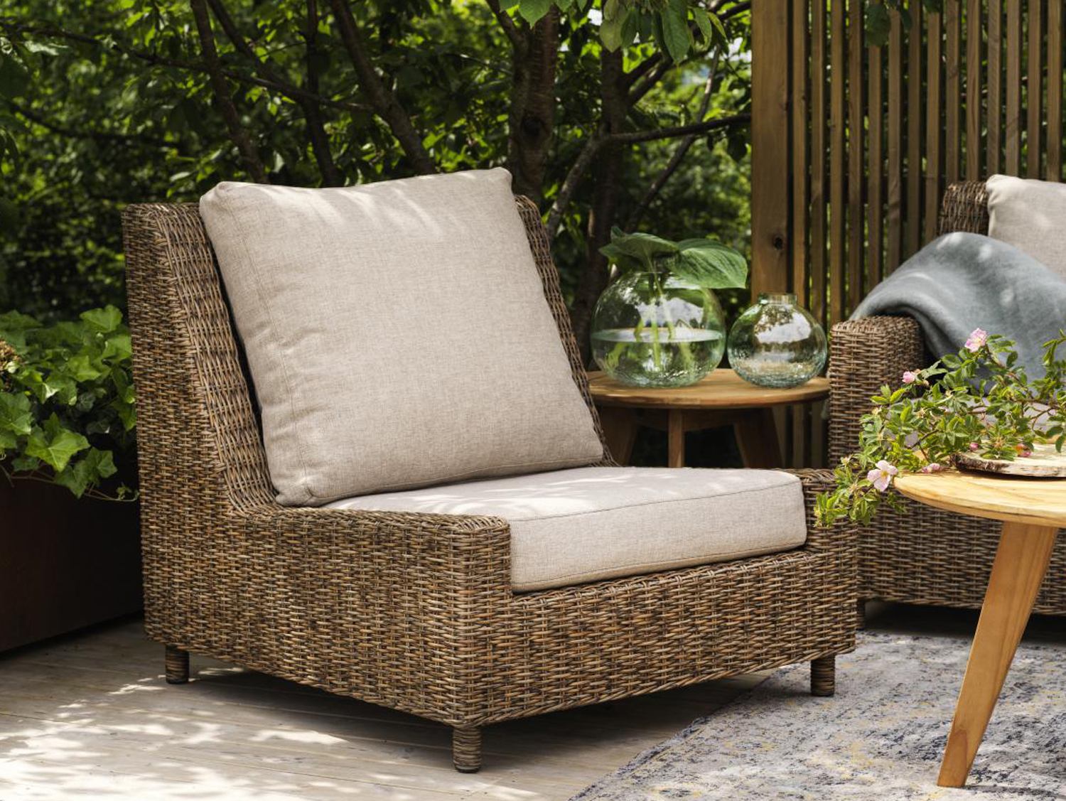 Lounge Sessel Garten Sandkorn Polyrattan incl. Sitzkissen und Rückenkissen