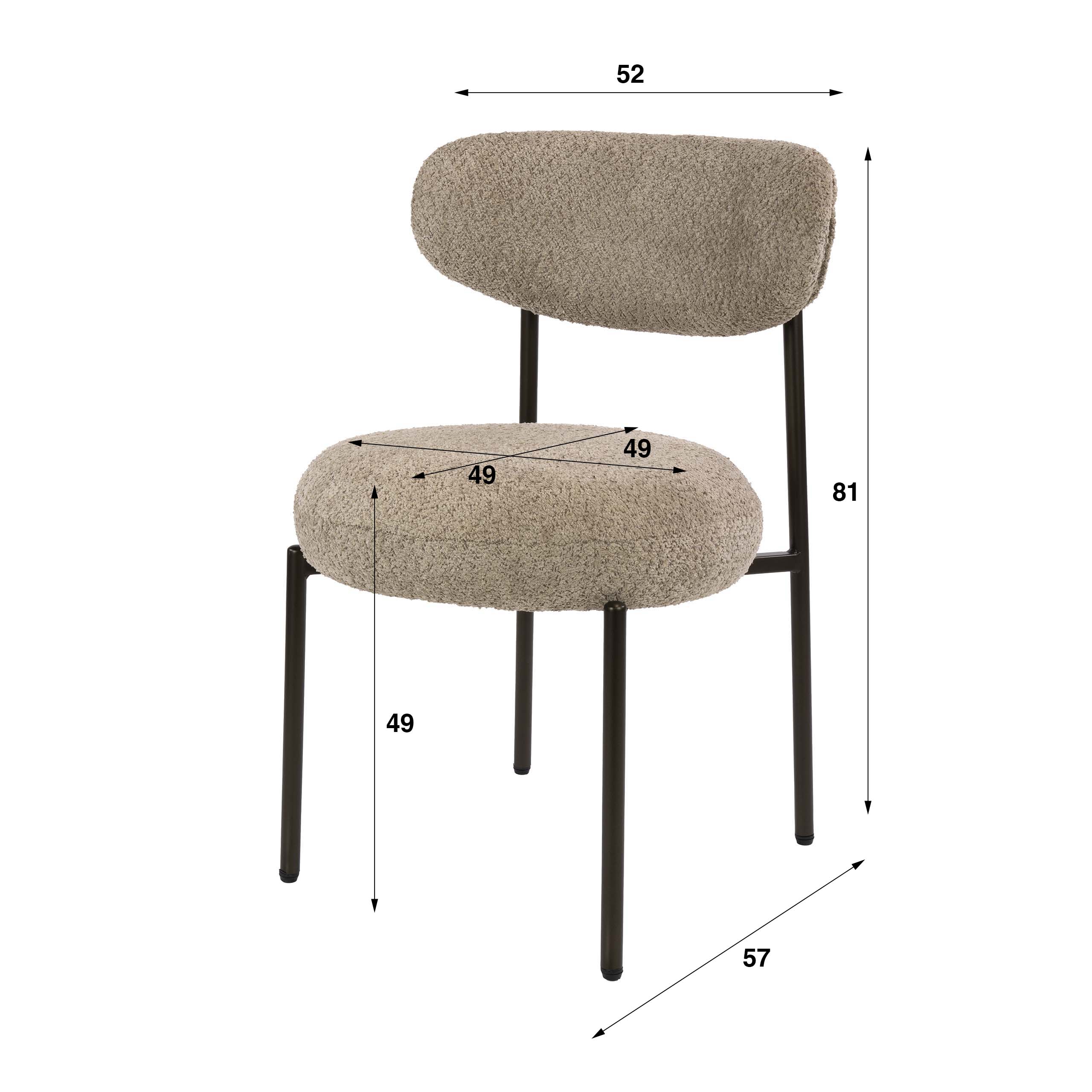 2er Set Esszimmerstuhl Polsterstuhl Oval Tissee Bouclé sand - Beine braun