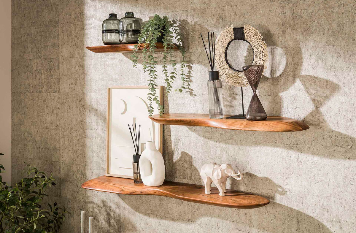 Wandregal NATURAL 120 cm Akazie mit organischer Form Wandregal NATURAL 120 cm Akazie mit organischer Form