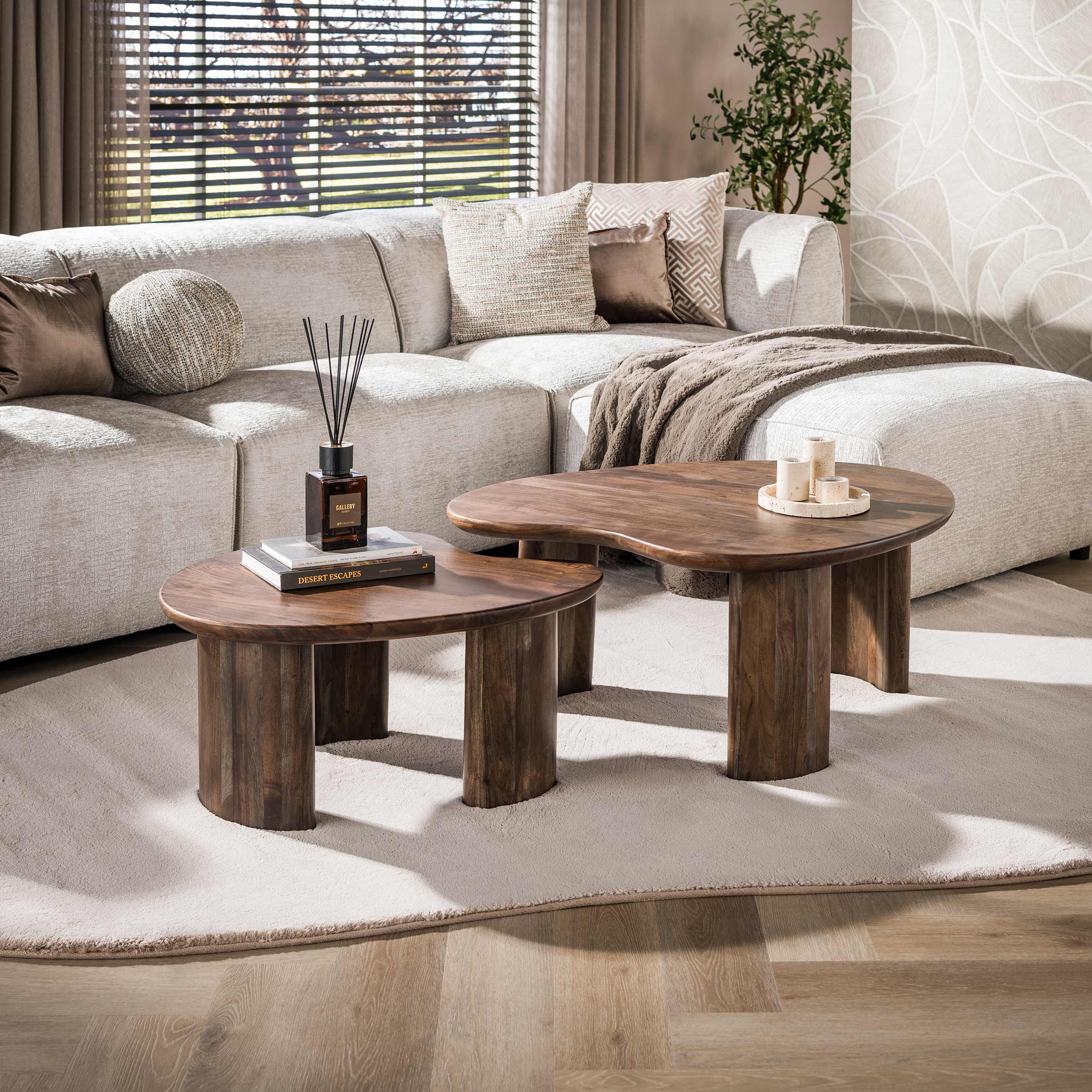 2´er Set Couchtisch SANO organisch geformt Akazie braun  