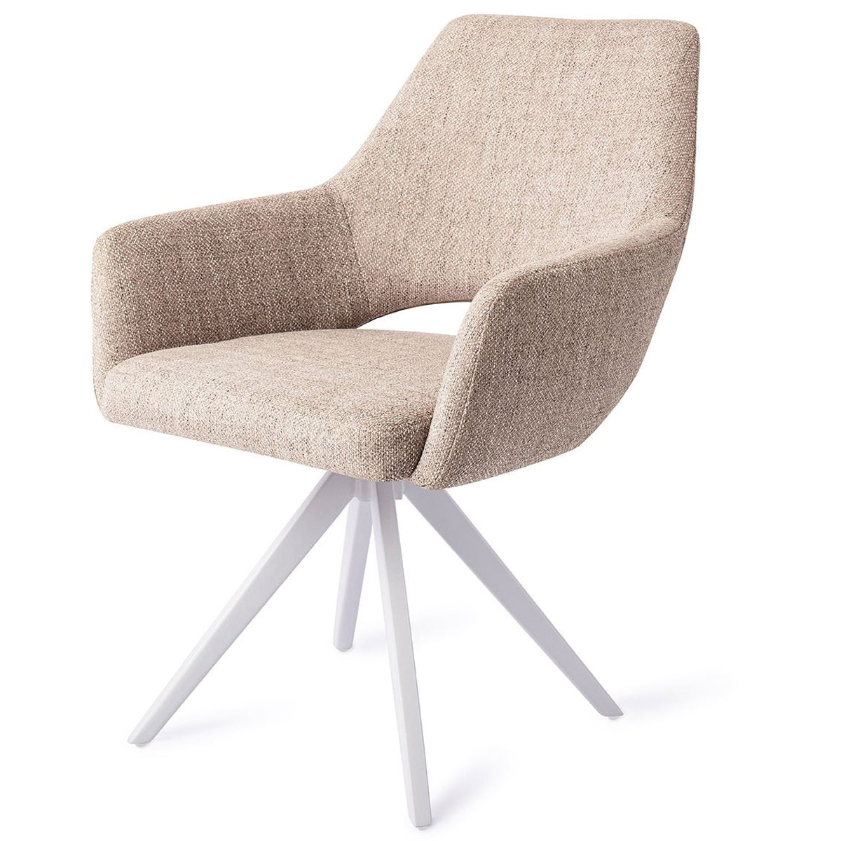Esszimmerstuhl YANAI drehbar – Beige mit weißem Gestell