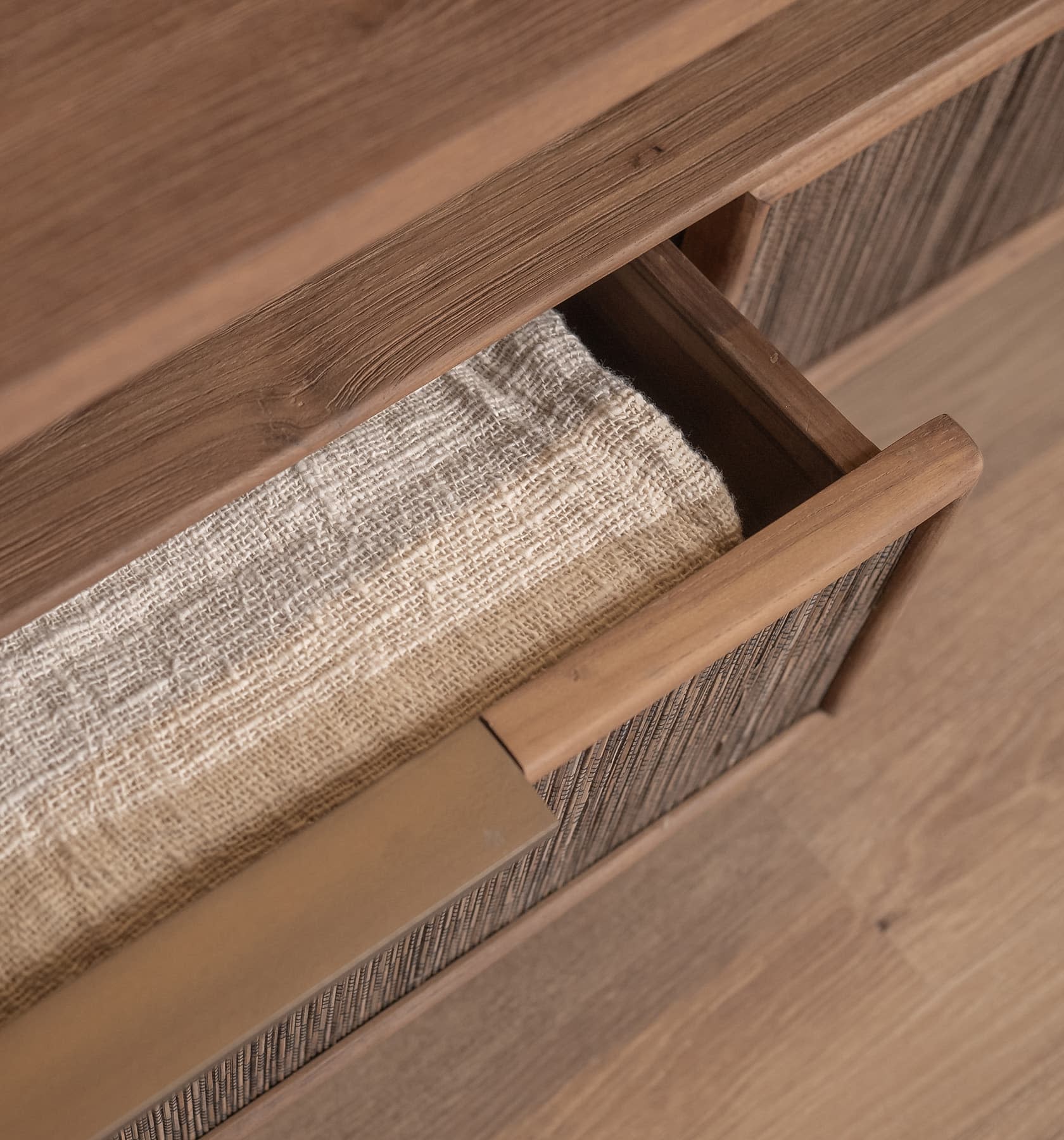 TV Möbel Lowboard GRACE 160 cm natur Teakholz verstellbar