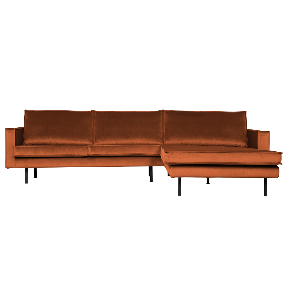 Eckgarnitur Rodeo Samt rostfarben Couch Sofa Ecksofa Longchair rechts