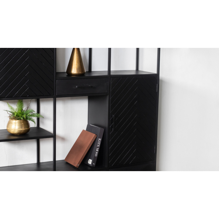 Schrank Regal BOB B 160 cm Mangoholz Fischgrät schwarz