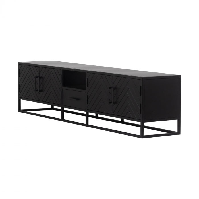 Industrie TV Möbel Lowboard BOB 210 cm Mangoholz Fischgrät schwarz