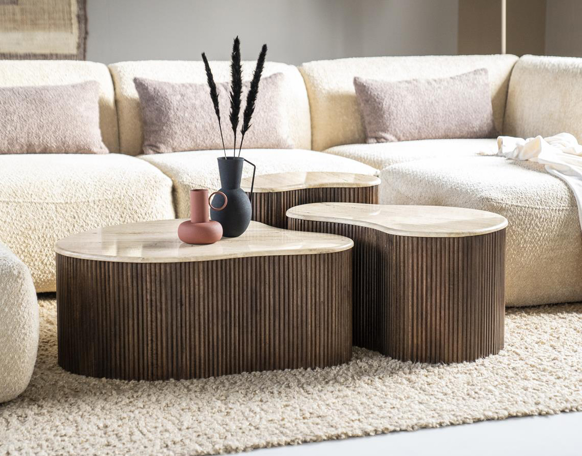 Couchtisch BARI 70 cm Mangoholz Naturstein organisch
