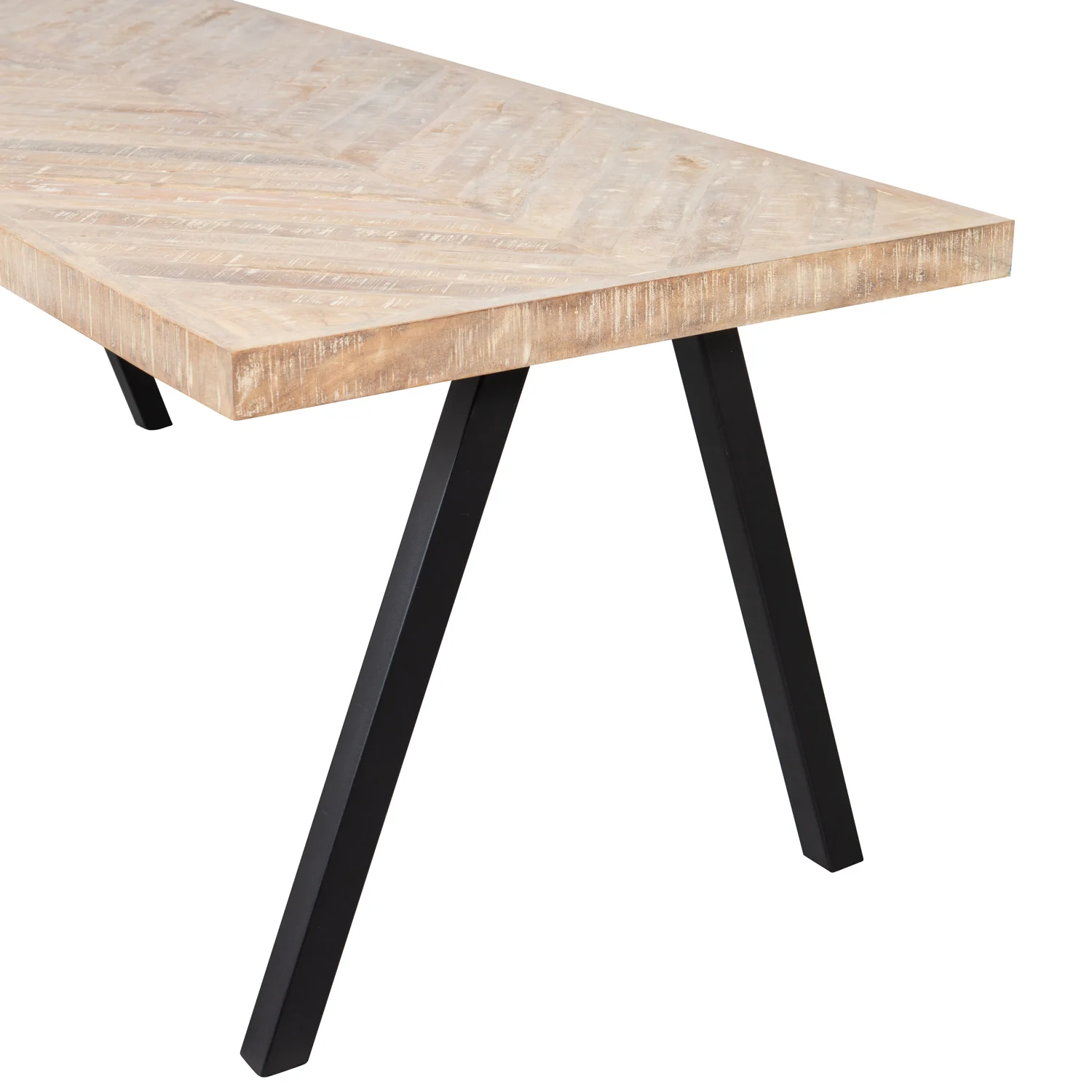 Esstisch TABLO SQUARE Legs 200 x 90 cm Mangoholz Fischgrätenmuster white wash