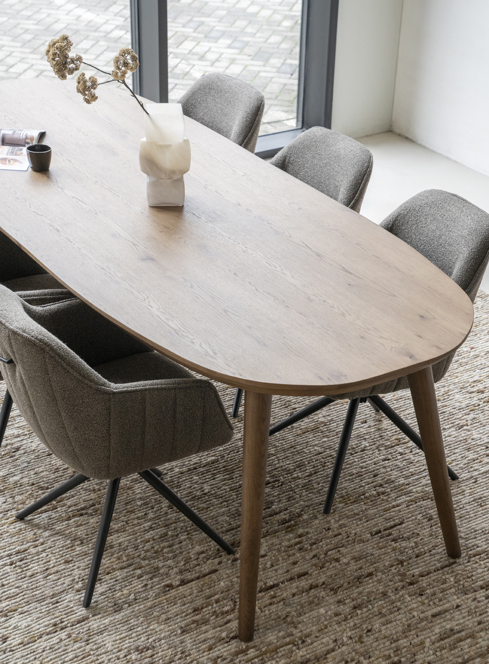 Esstisch Elijah oval 300 x 100 cm Braun Eiche dunkelbraun