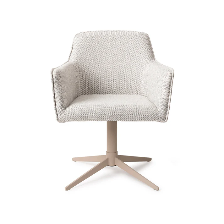 Esszimmerstuhl Hofu – Checkers Charm hellgrau mit Gestell in Metall beige