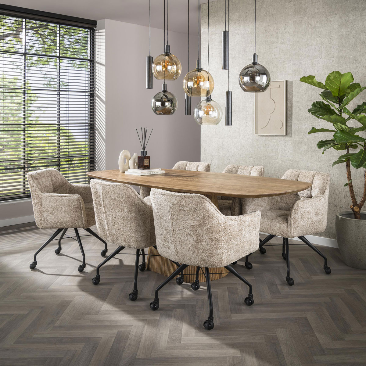 2er Set Armlehnstuhl Fino auf Rollen Savelle sandfarben