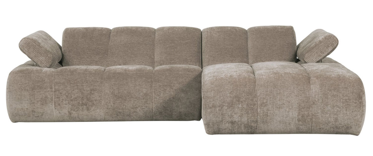 woood Chaiselongue Sofa MOJO rechts gerippter Stoff dunkelsand