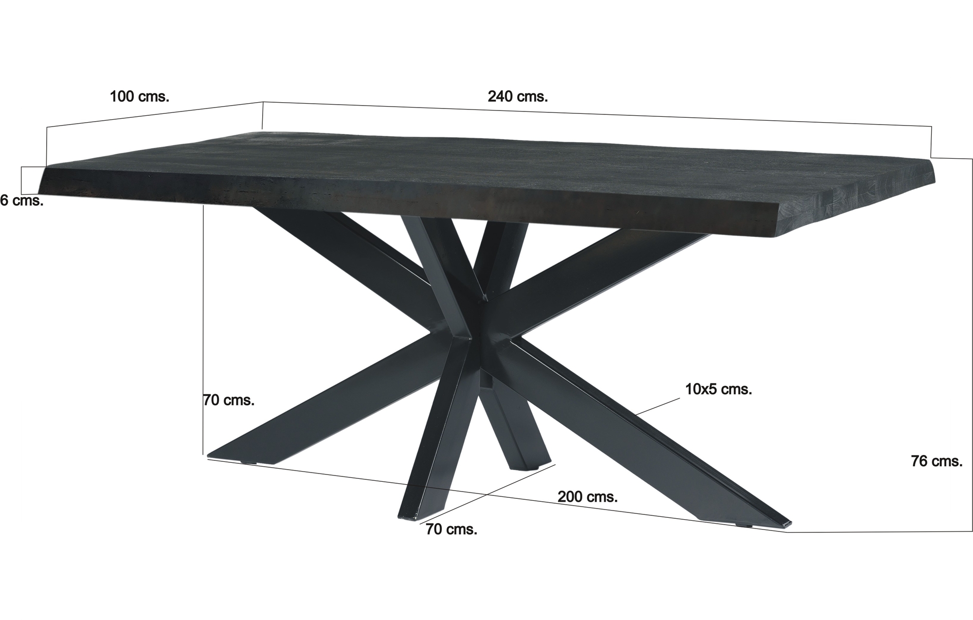 Esstisch Spider 240 x 100 cm Mangoholz schwarz Baumkante