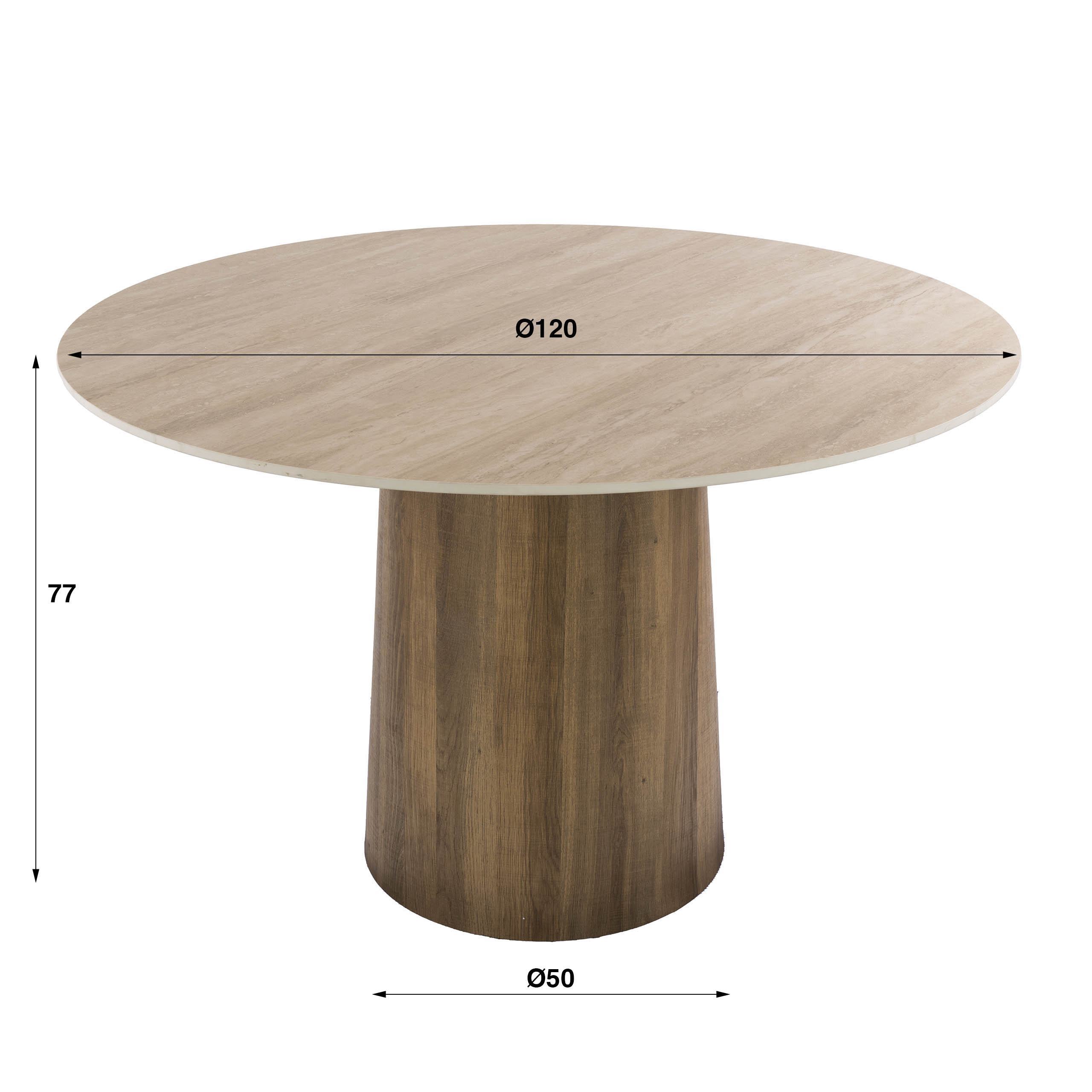 Esstisch VERONA rund 120 cm Keramikplatte Travertinoptik