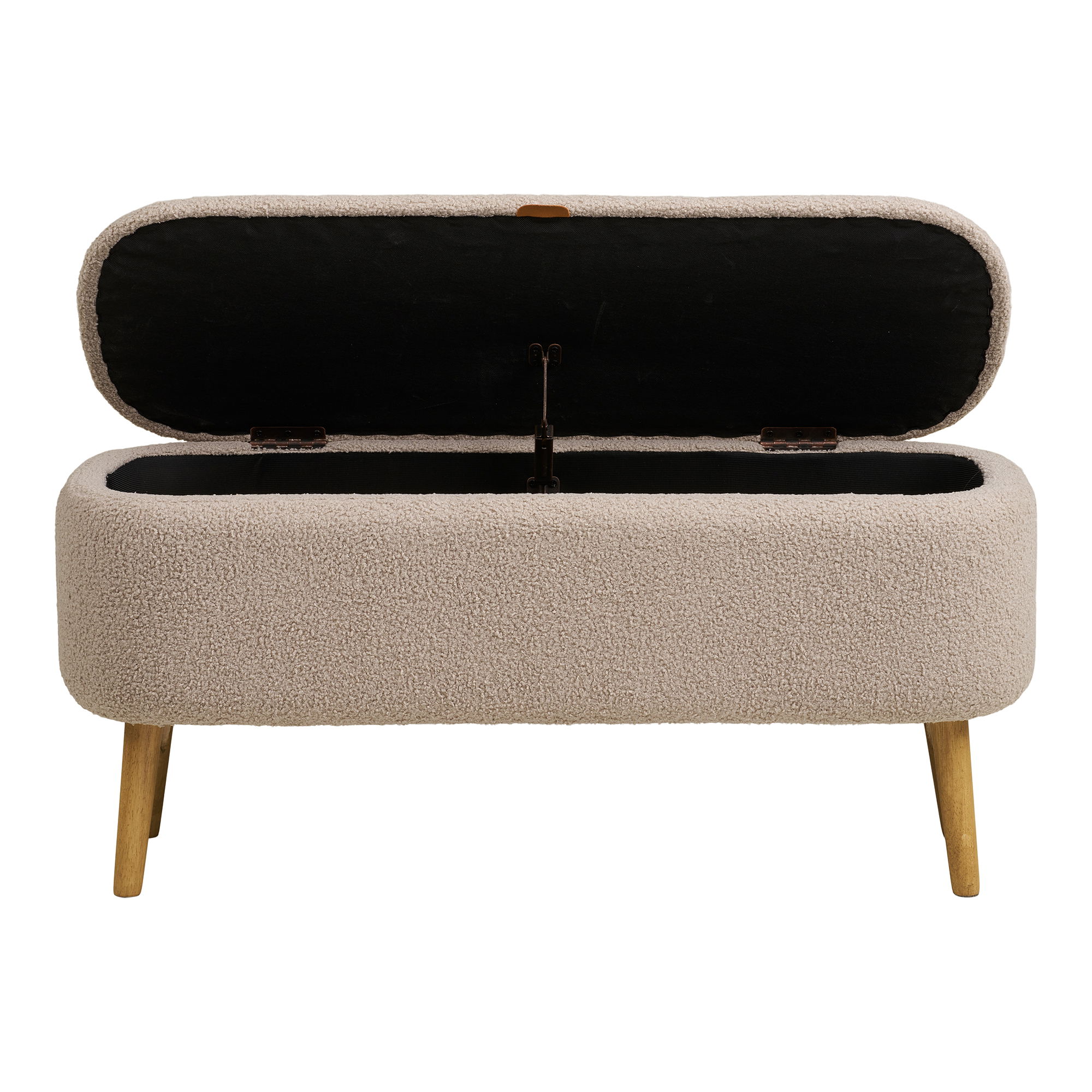 Sitzbank HERNING 95 cm aufklappbar Sitzbezug Bouclé beige Bank