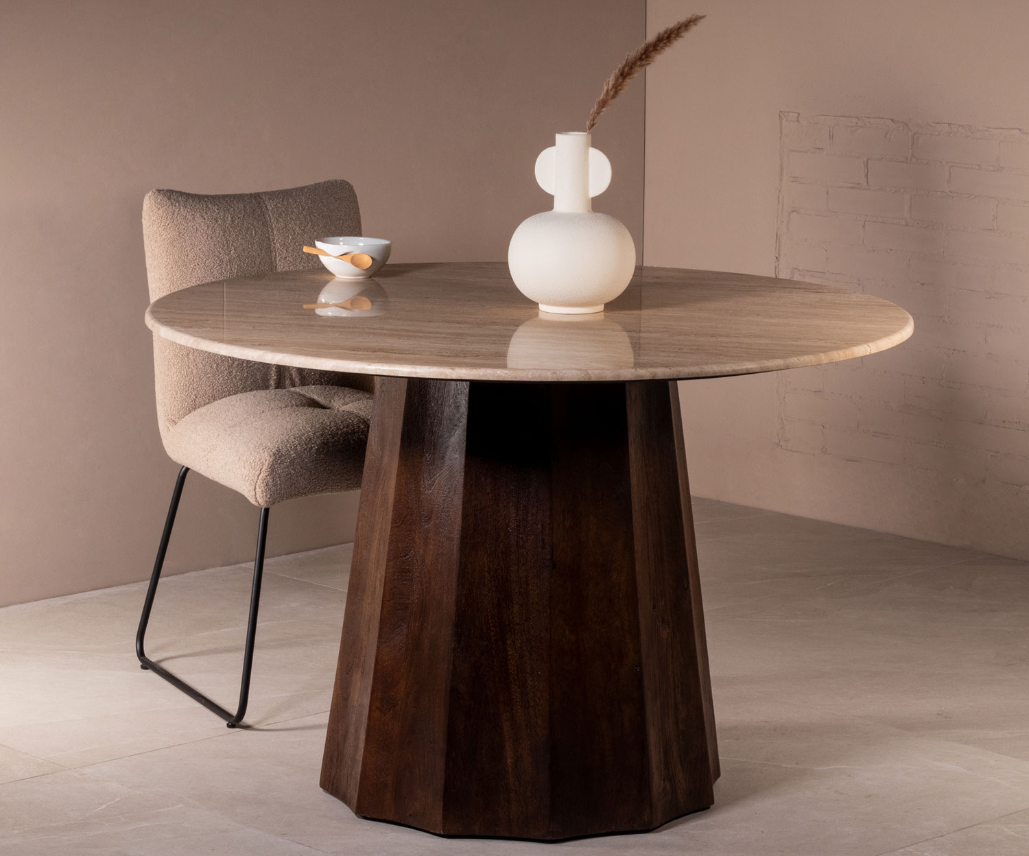 Esstisch LUCIA Ø 120 cm rund Travertin beige Mangoholz