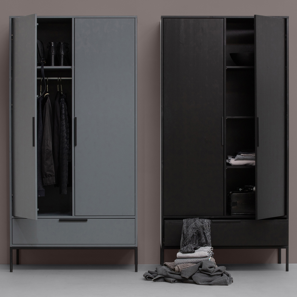 woood Schrank Kleiderschrank Adam grau 100 cm Kiefer
