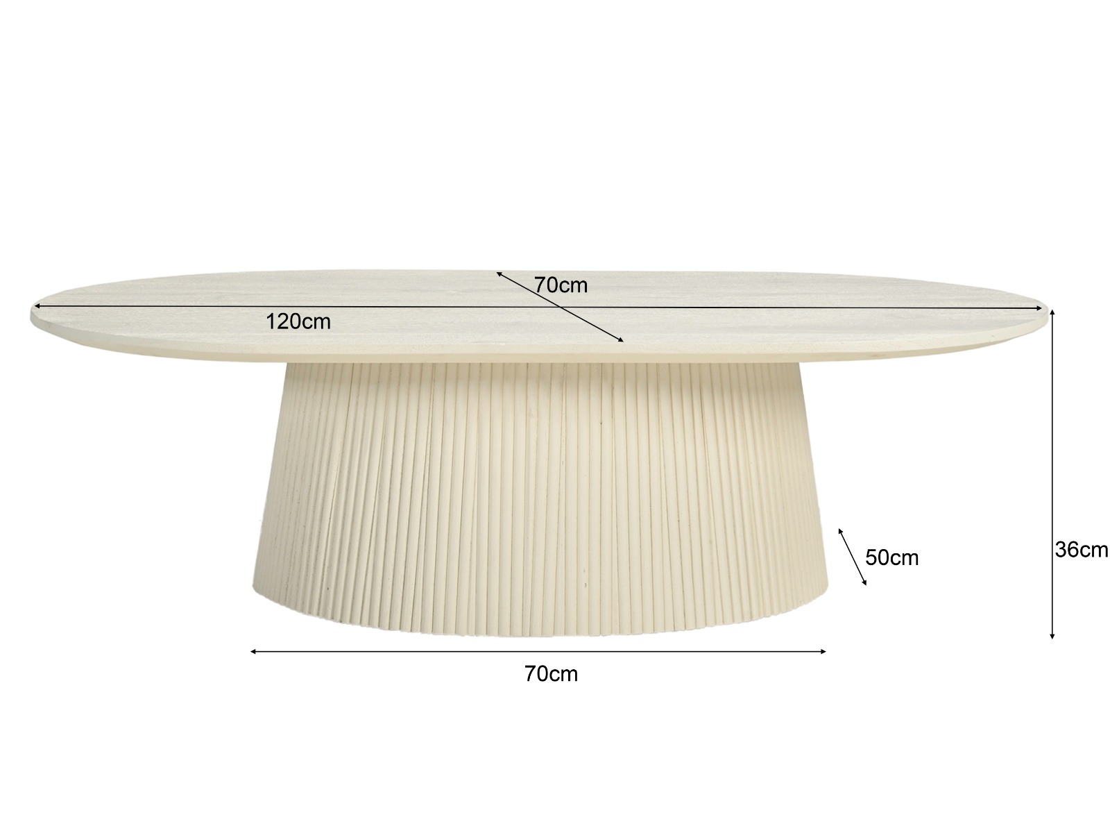 Couchtisch Patrice oval 120 x 70 cm Mangoholz cremeweiß Sofatisch