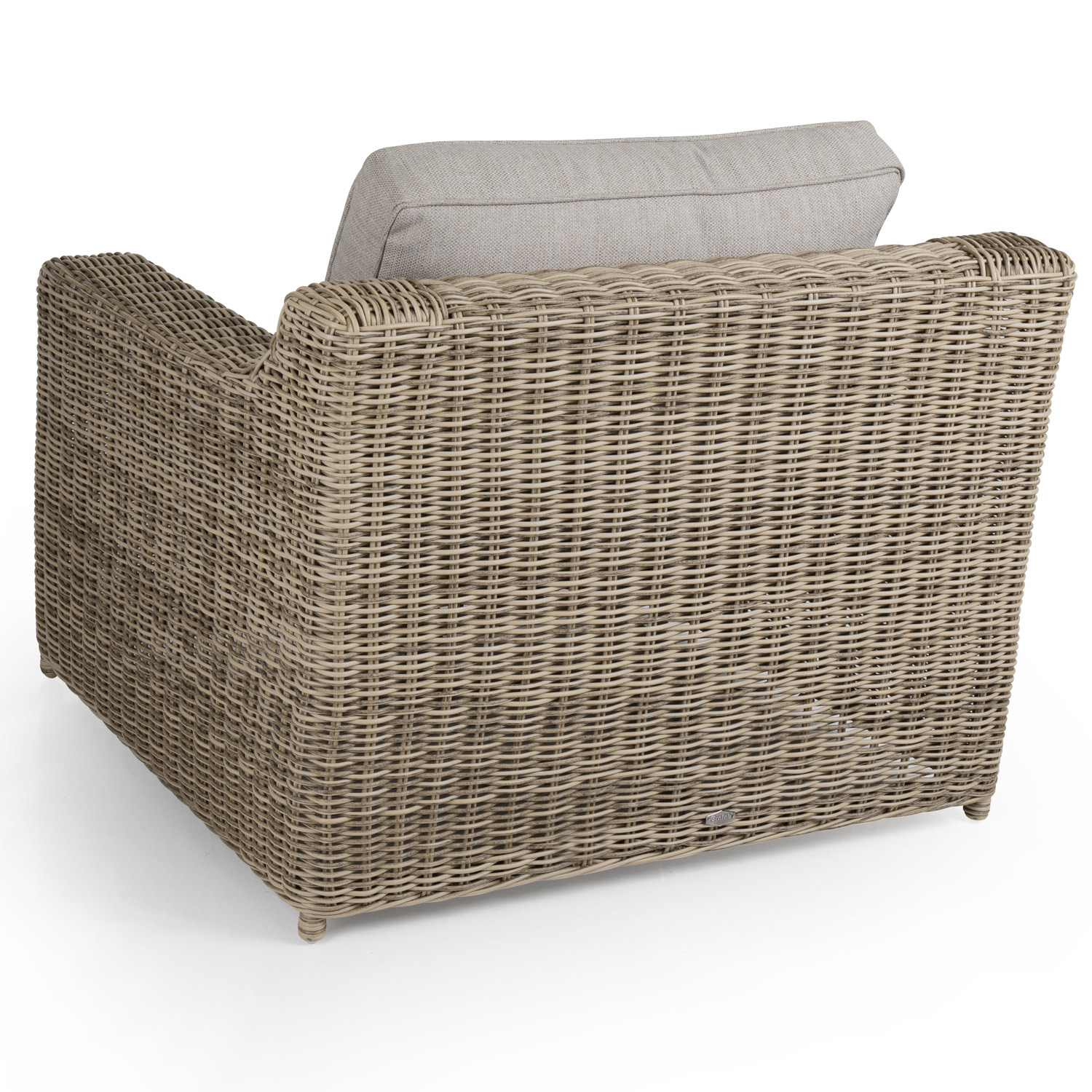 Garten Sessel Glendon Polyrattan natur mit Sitz- und Rückenkissen