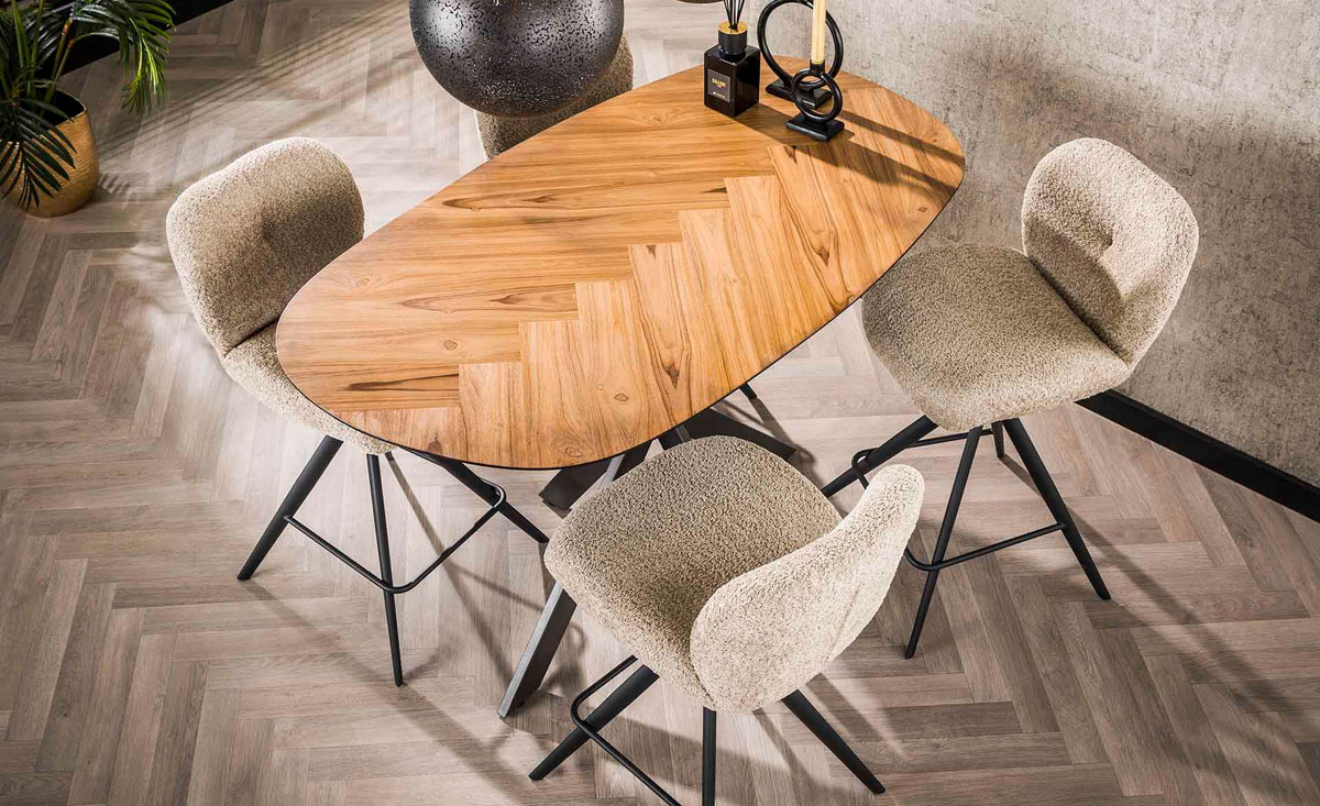 Bartisch NATURAL 140 x 80 cm Fischgräte recyceltes Teakholz Furnier