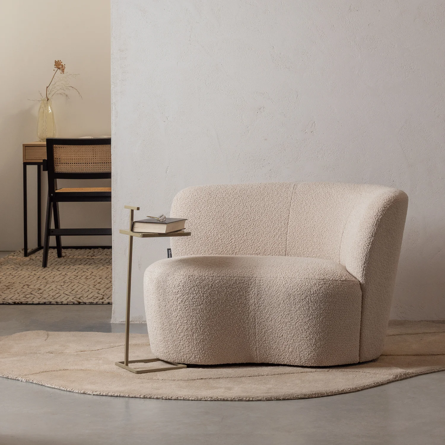 Kleines Sofa Stone rechts 112 cm Bouclé creme Loungesofa