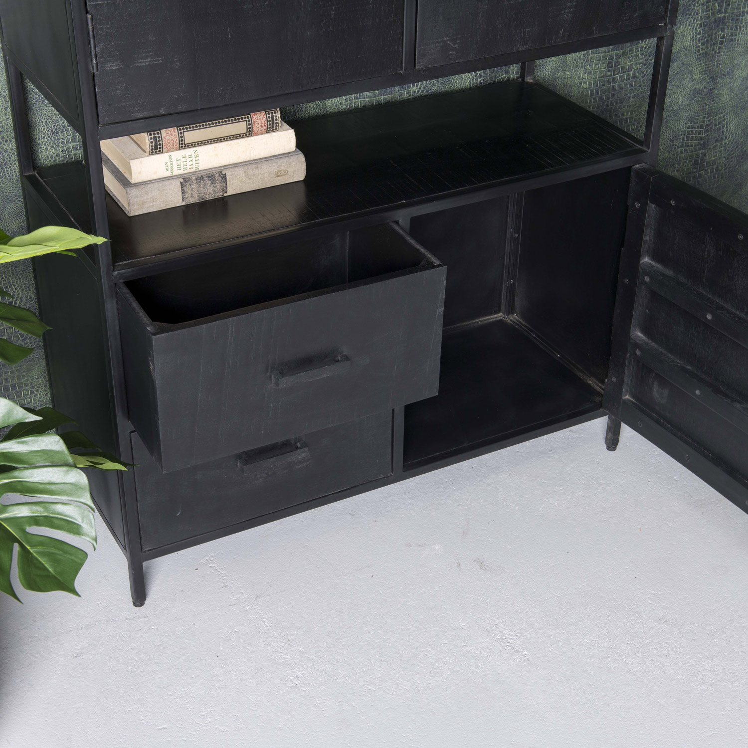 Schrank Kala B 100 cm Mango Massivholz Metall schwarz