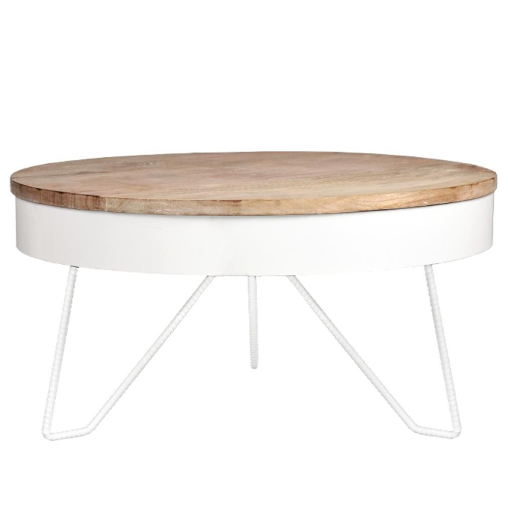 Couchtisch MORON weiß Ø 80 cm Metall Mango Holz